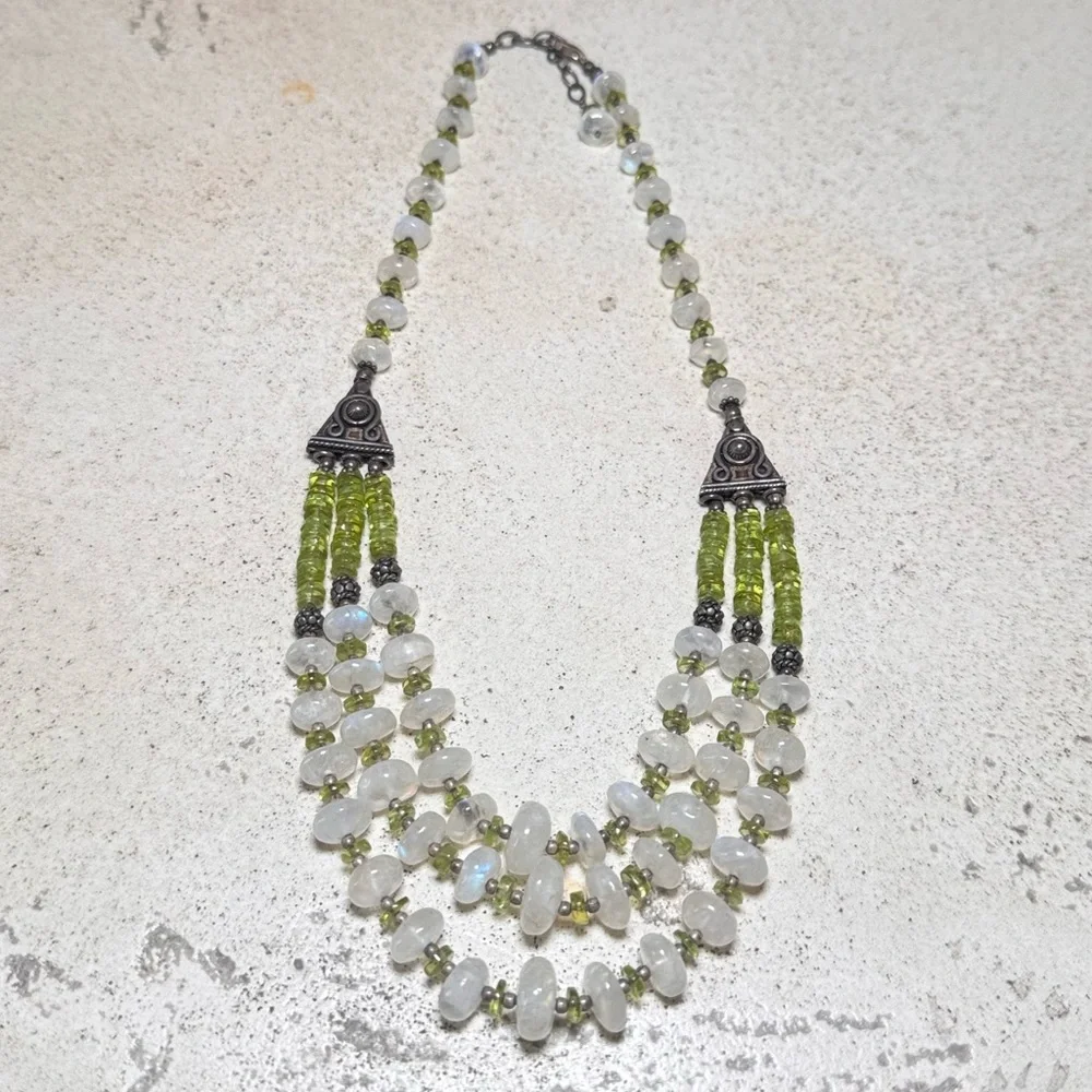 Vintage Triple Strand Boho-Style Beaded Necklace